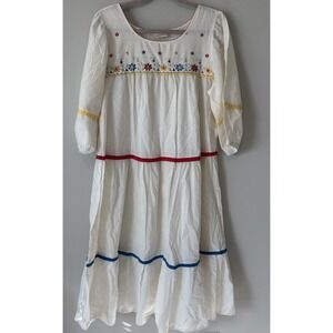Vintage Cotton Prairie Boho Milk Maid Gown Dress 100% Cotton Embroidery NWT Med